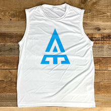 Load image into Gallery viewer, Men&#39;s Blue Logo Sleeveless Competitor Tee // White
